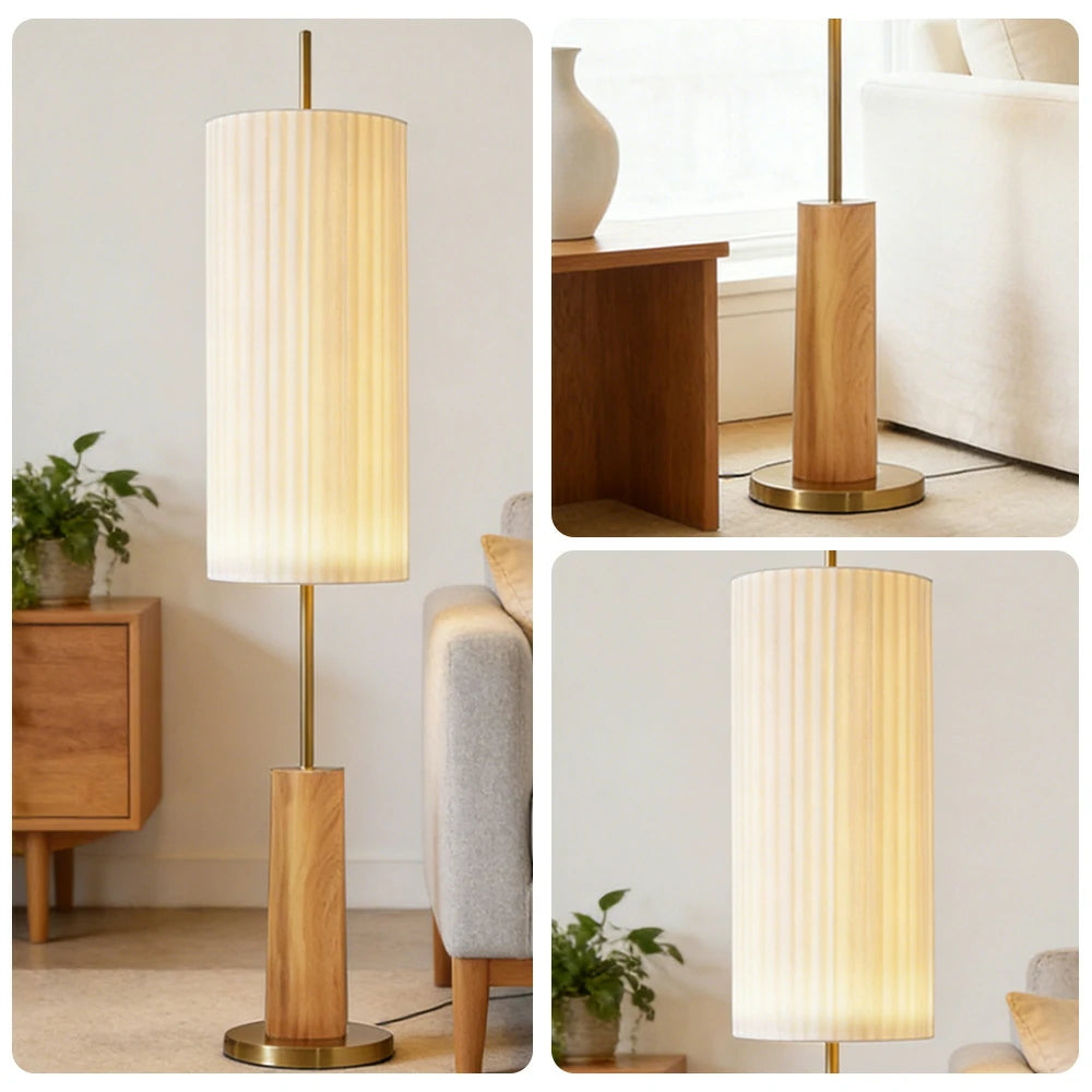 LIVARA Floor Lamp Full-Spectrum Eye-Care Lighting Iron Base Wood Grain Finish Foot Switch Design - Wood