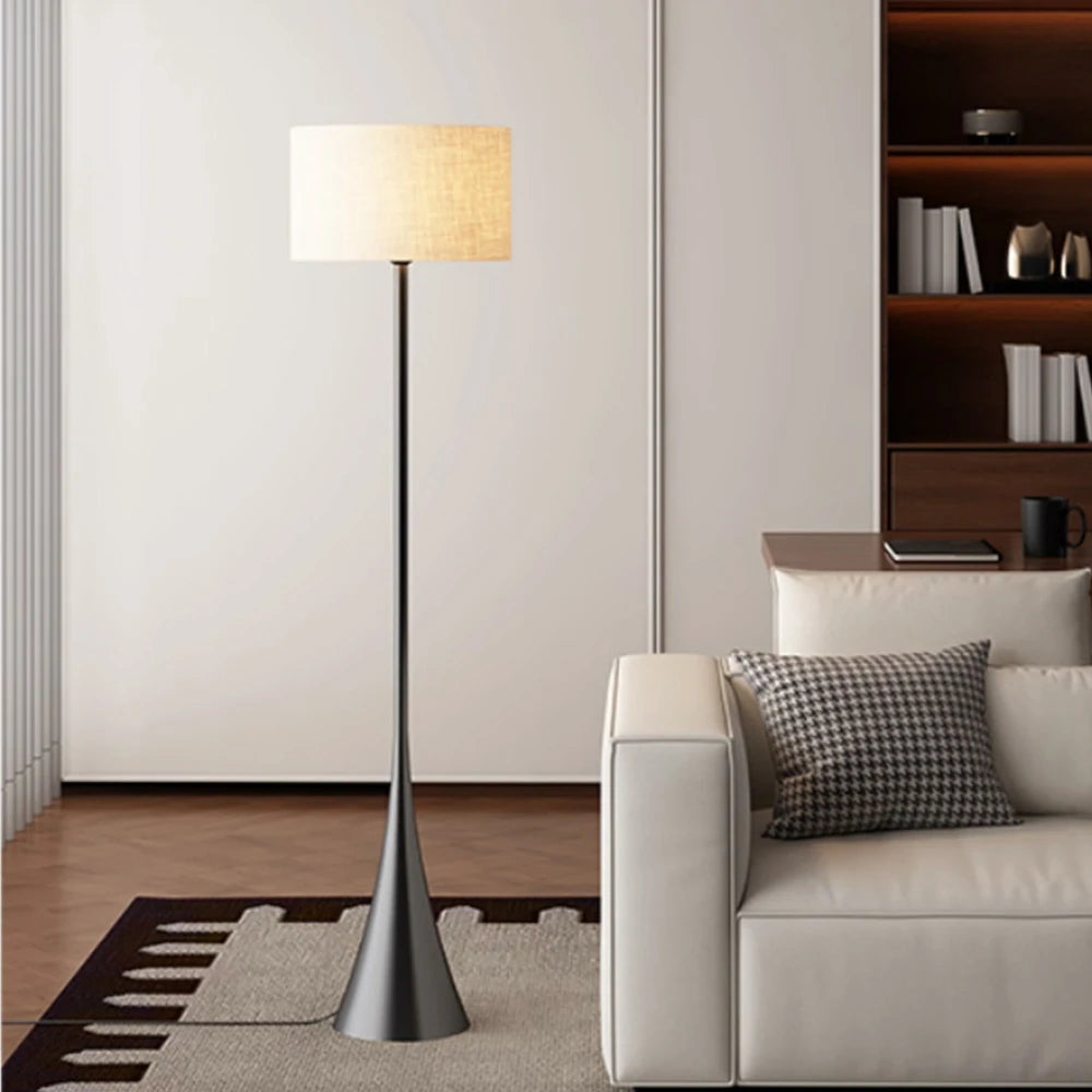 LIVARA Floor Lamp Three-Mode Lighting Vintage Fabric Shade Iron Base Triangular Stable Design