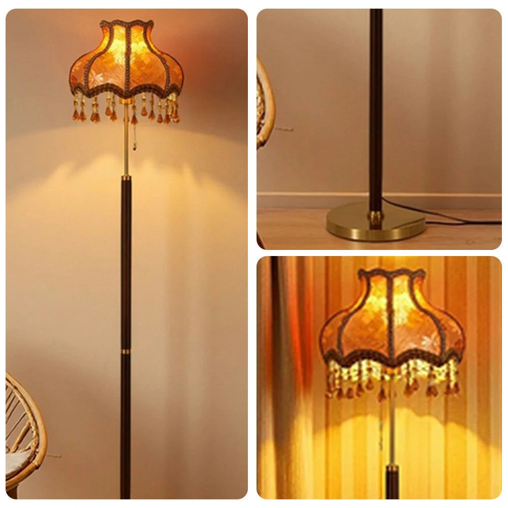 LIVARA Floor Lamp Soft Eye-Friendly Lighting Fabric Shade Brass Body Walnut Grain Base