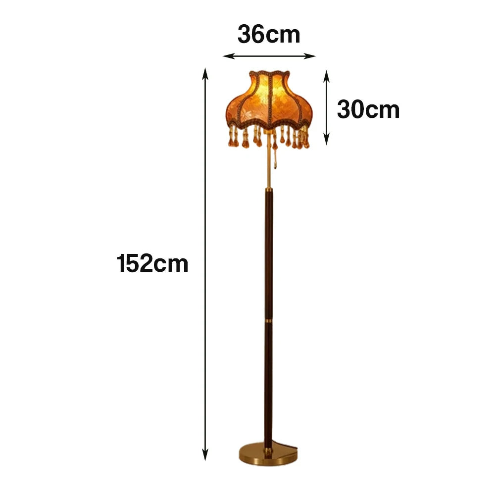 LIVARA Floor Lamp Soft Eye-Friendly Lighting Fabric Shade Brass Body Walnut Grain Base