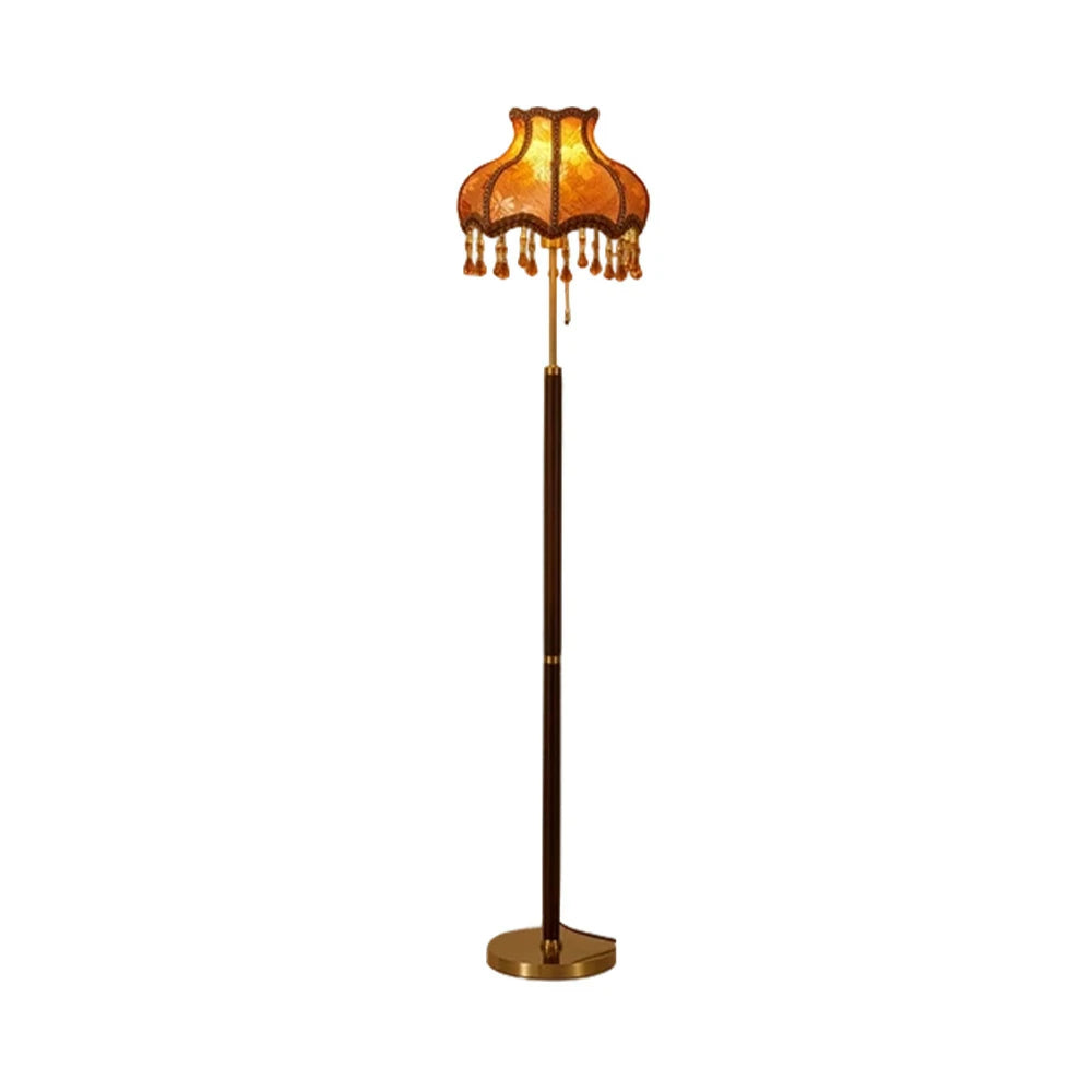 LIVARA Floor Lamp Soft Eye-Friendly Lighting Fabric Shade Brass Body Walnut Grain Base