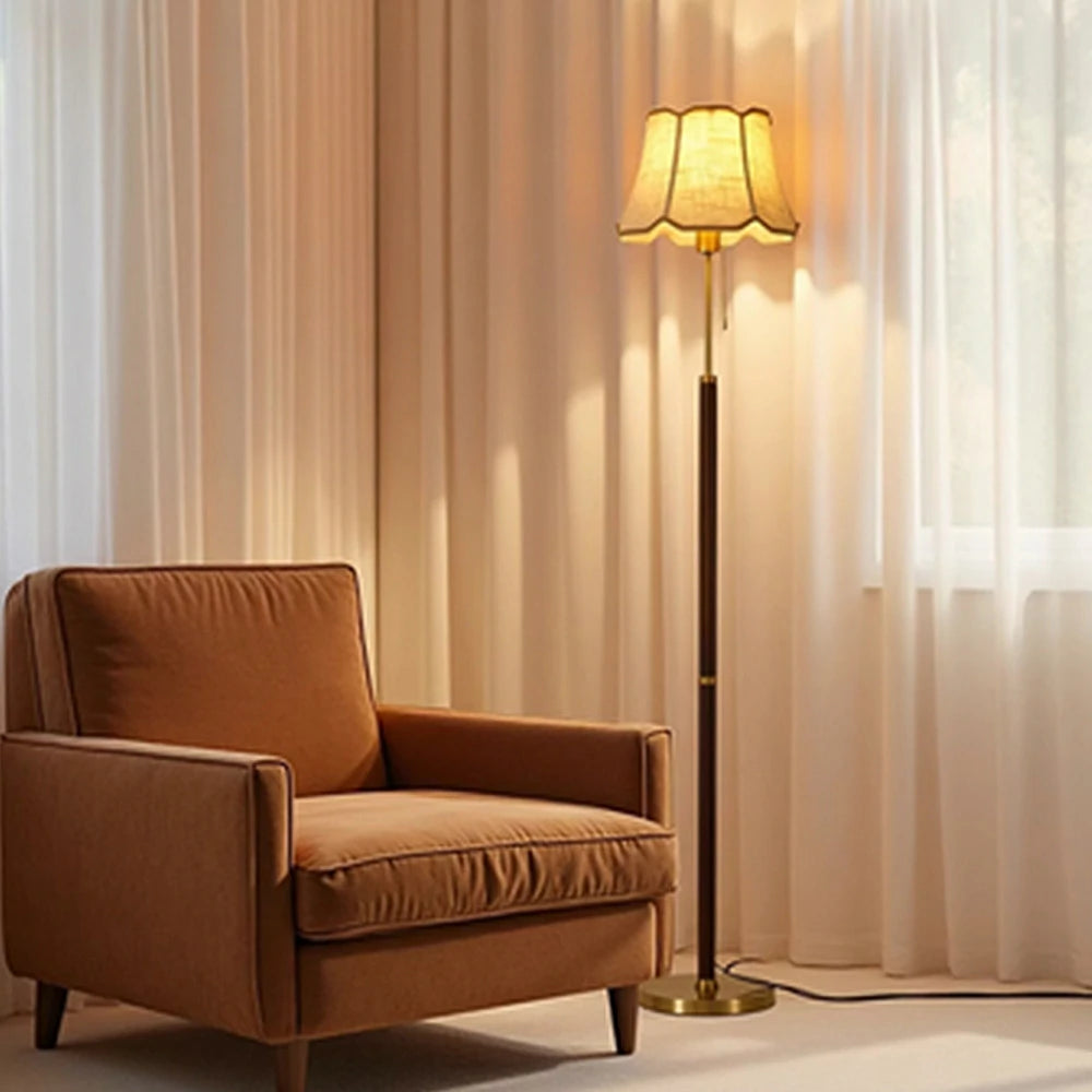 LIVARA Premium Floor Lamp Soft Lighting Fabric Shade Precision Brass Body Weighted Stable Base Luxury Style