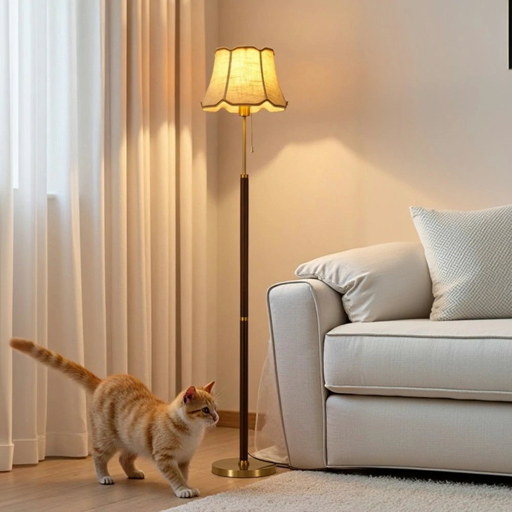 LIVARA Premium Floor Lamp Soft Lighting Fabric Shade Precision Brass Body Weighted Stable Base Luxury Style