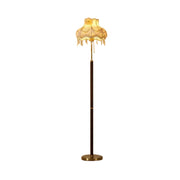 LIVARA Floor Lamp Soft Eye-Care Light Fabric Shade Brass Frame Walnut-Tone Base Versatile Home Decor