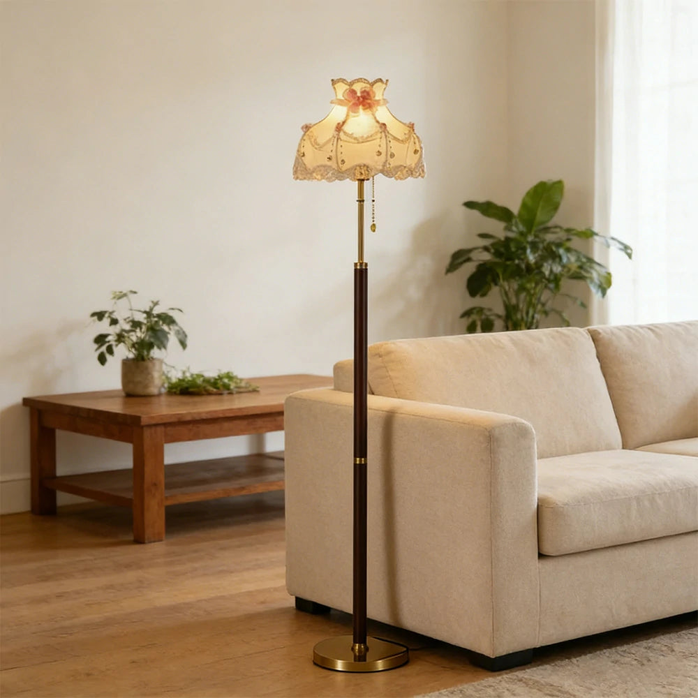 LIVARA Floor Lamp Soft Lighting Fabric Shade Solid Brass Base Weighted Design Stable and Secure Build