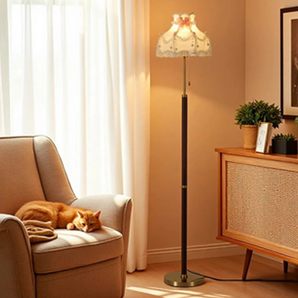 LIVARA Floor Lamp Soft Lighting Fabric Shade Solid Brass Base Weighted Design Stable and Secure Build