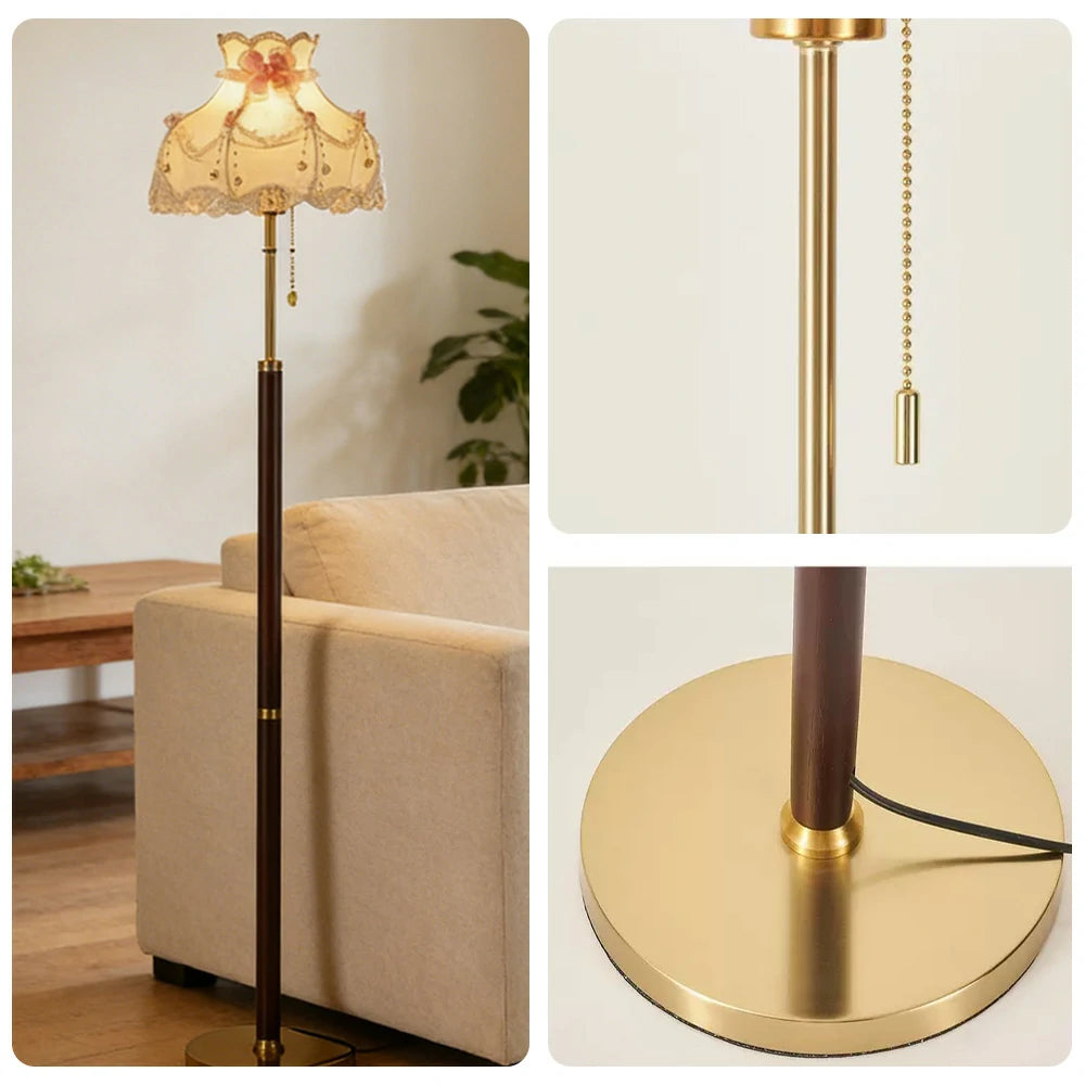 LIVARA Floor Lamp Soft Lighting Fabric Shade Solid Brass Base Weighted Design Stable and Secure Build