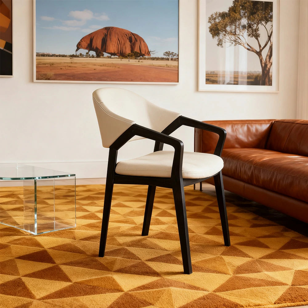 LIVARA Chair Napa-Grade Tech Leather High-Resilience Foam Shaping Support Solid Wood Frame Comfortable Seat - Khaki