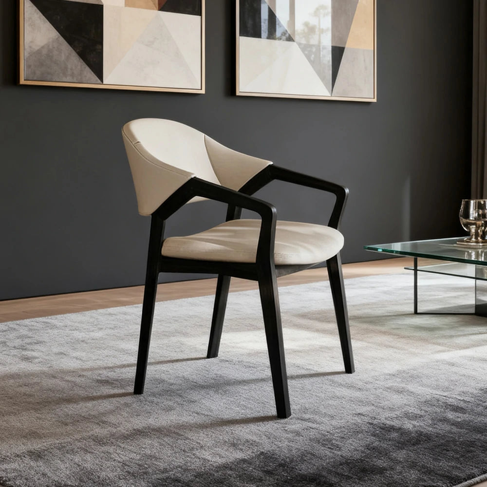 LIVARA Chair Napa-Grade Tech Leather High-Resilience Foam Shaping Support Solid Wood Frame Comfortable Seat - Khaki