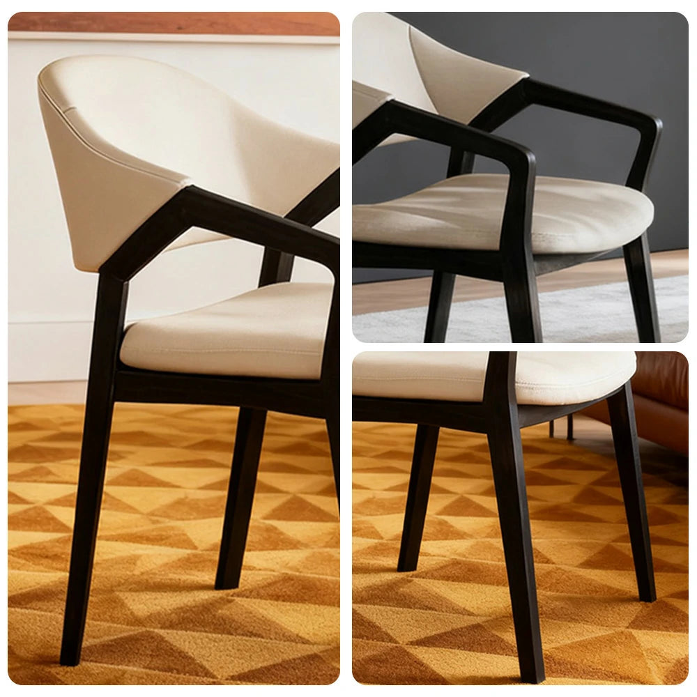 LIVARA Chair Napa-Grade Tech Leather High-Resilience Foam Shaping Support Solid Wood Frame Comfortable Seat - Khaki