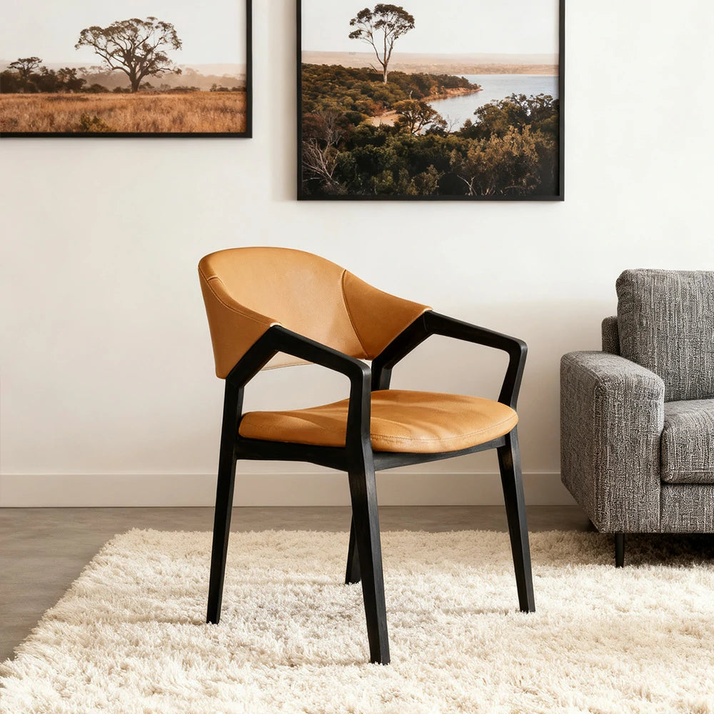 LIVARA Chair Napa-Grade Tech Leather High-Resilience Foam Shaping Support Solid Wood Frame Comfortable Seat - Orange