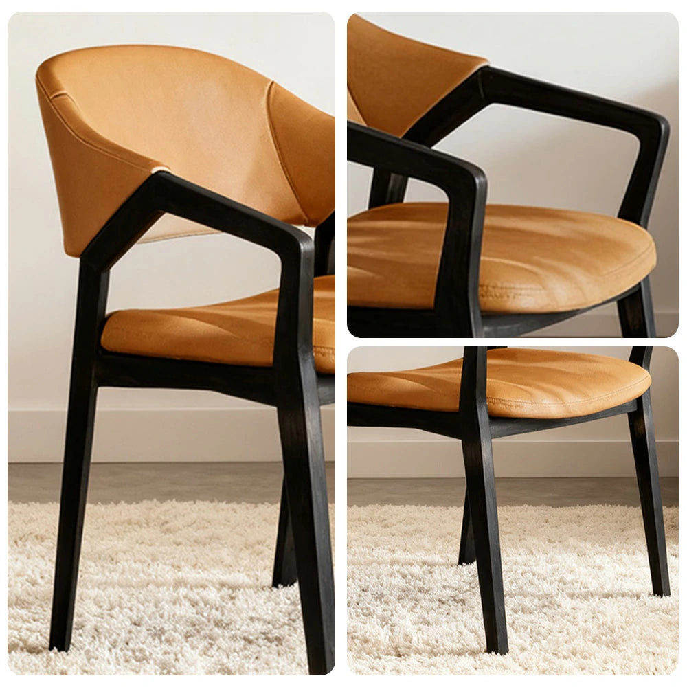 LIVARA Chair Napa-Grade Tech Leather High-Resilience Foam Shaping Support Solid Wood Frame Comfortable Seat - Orange