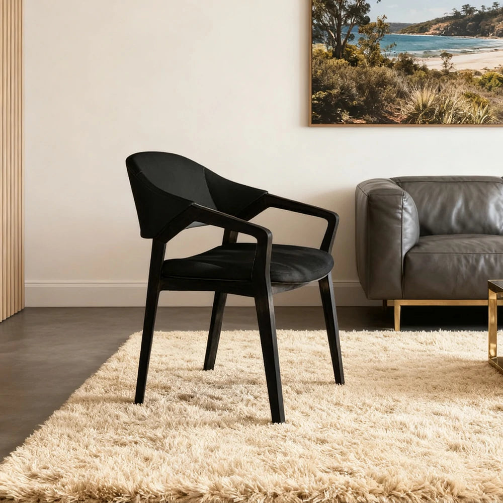 LIVARA Chair Napa-Grade Tech Leather High-Resilience Foam Shaping Support Solid Wood Frame Comfortable Seat - Black