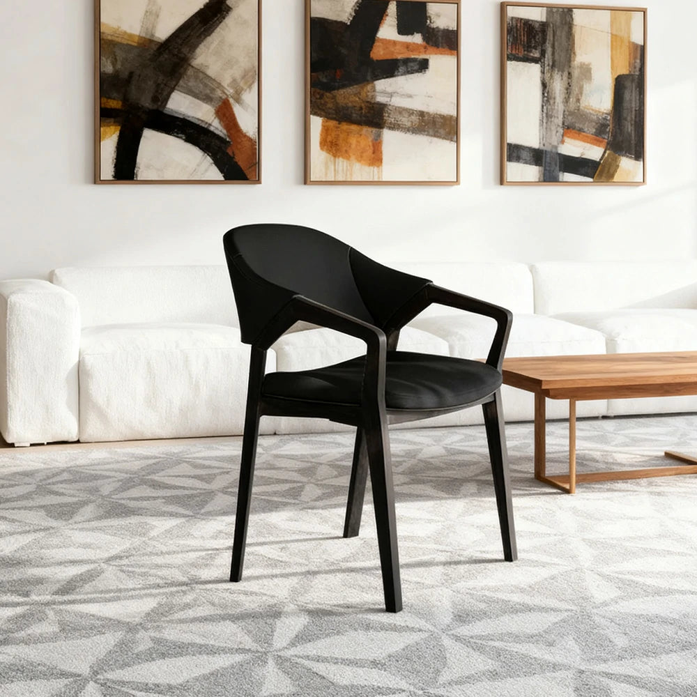 LIVARA Chair Napa-Grade Tech Leather High-Resilience Foam Shaping Support Solid Wood Frame Comfortable Seat - Black