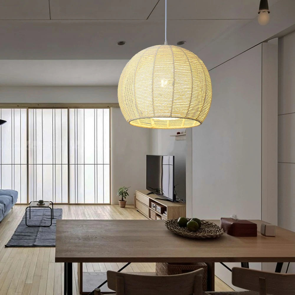 LIVARA 30/36/50cm Hemp Rope Pendant Light, Handcrafted Round Lampshade with E27 Bulb Included Creative Woven Desig - Yellow