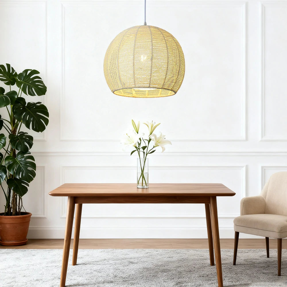 LIVARA 30/36/50cm Hemp Rope Pendant Light, Handcrafted Round Lampshade with E27 Bulb Included Creative Woven Desig - Yellow