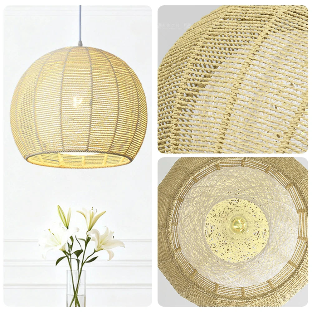 LIVARA 30/36/50cm Hemp Rope Pendant Light, Handcrafted Round Lampshade with E27 Bulb Included Creative Woven Desig - Yellow