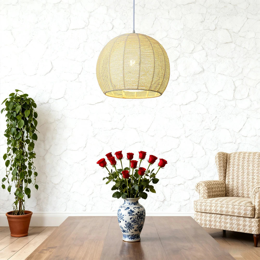 LIVARA 30/36/50cm Hemp Rope Pendant Light, Handcrafted Round Lampshade with E27 Bulb Included Creative Woven Desig - Yellow