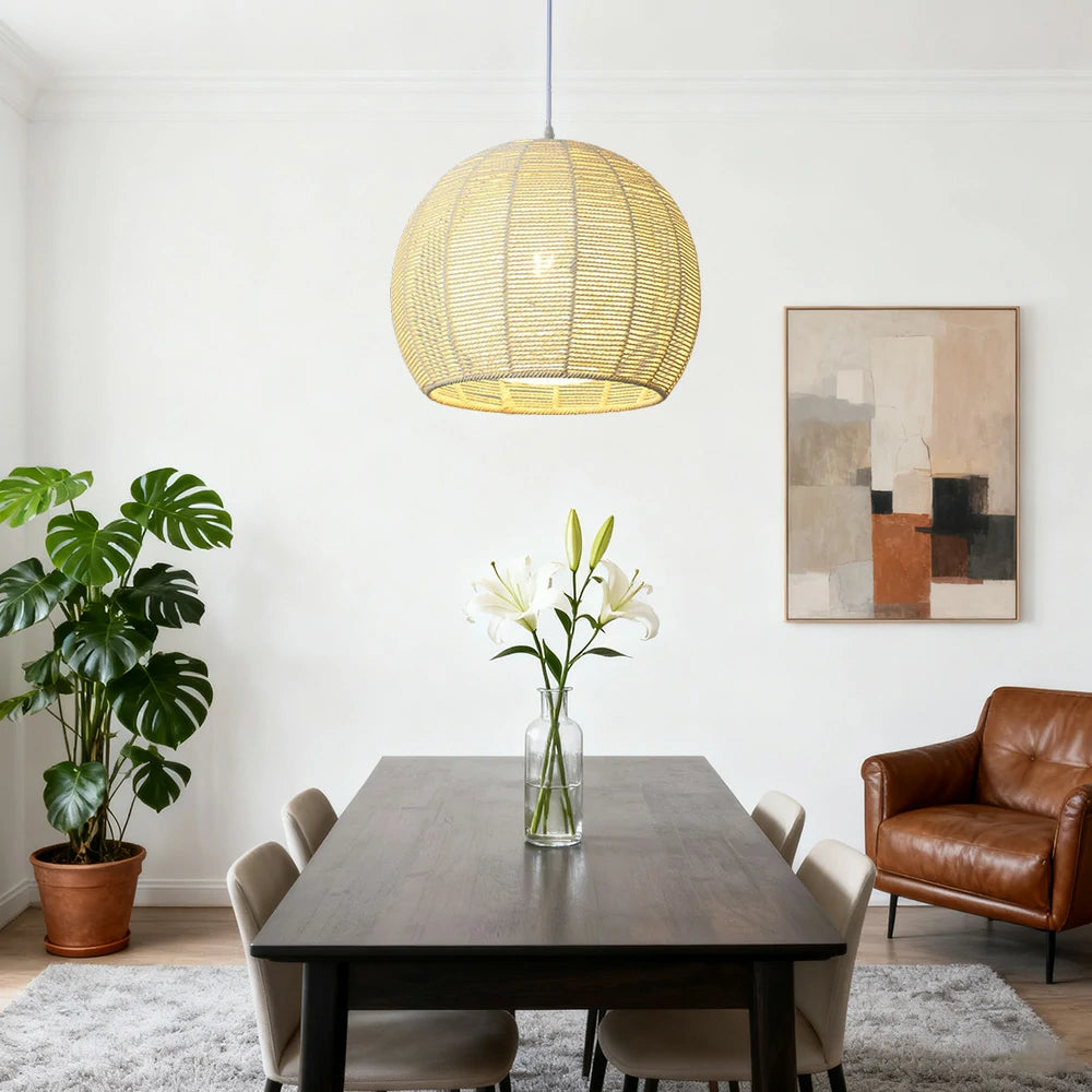 LIVARA 30/36/50cm Hemp Rope Pendant Light, Handcrafted Round Lampshade with E27 Bulb Included Creative Woven Desig - Yellow