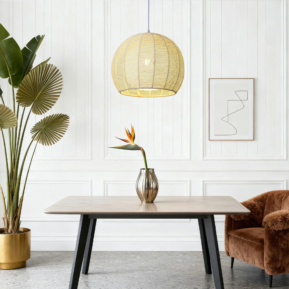 LIVARA 30/36/50cm Hemp Rope Pendant Light, Handcrafted Round Lampshade with E27 Bulb Included Creative Woven Desig - Yellow