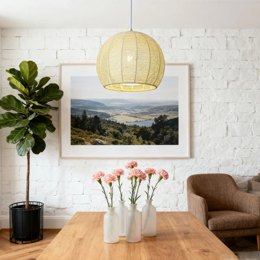 LIVARA 30/36/50cm Hemp Rope Pendant Light, Handcrafted Round Lampshade with E27 Bulb Included Creative Woven Desig - Yellow