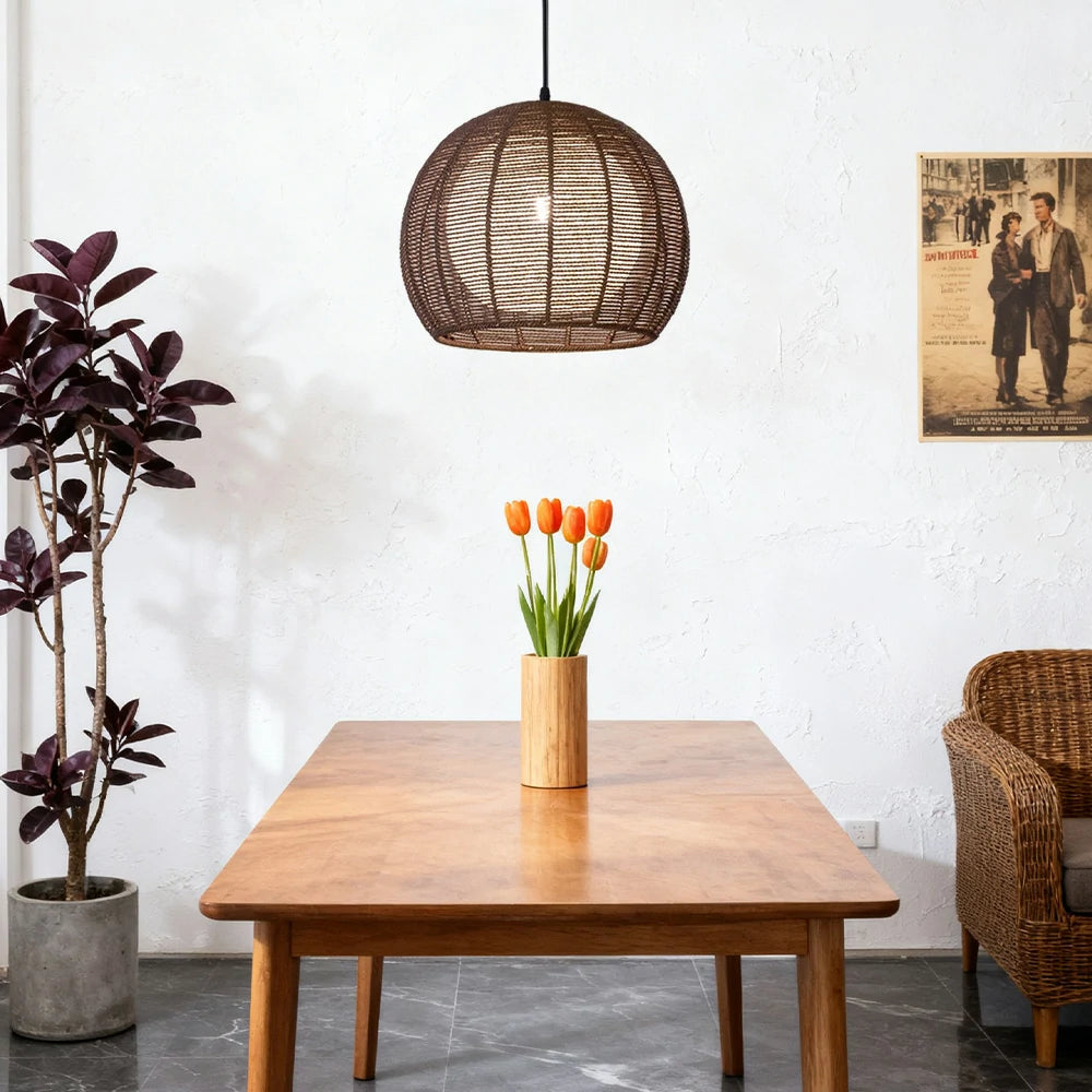 LIVARA 30/36/50cm Hemp Rope Pendant Light, Handcrafted Round Lampshade with E27 Bulb Included Creative Woven Desig - Coffee