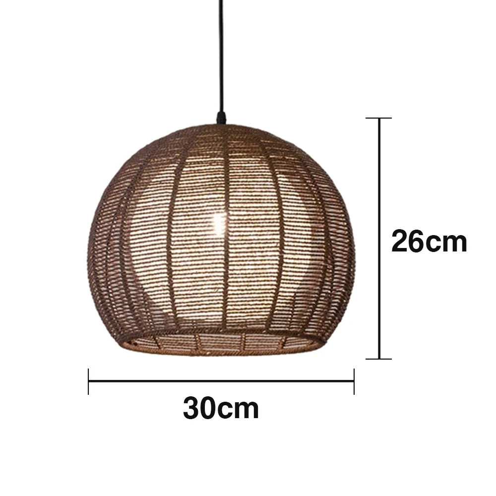 LIVARA 30/36/50cm Hemp Rope Pendant Light, Handcrafted Round Lampshade with E27 Bulb Included Creative Woven Desig - Coffee