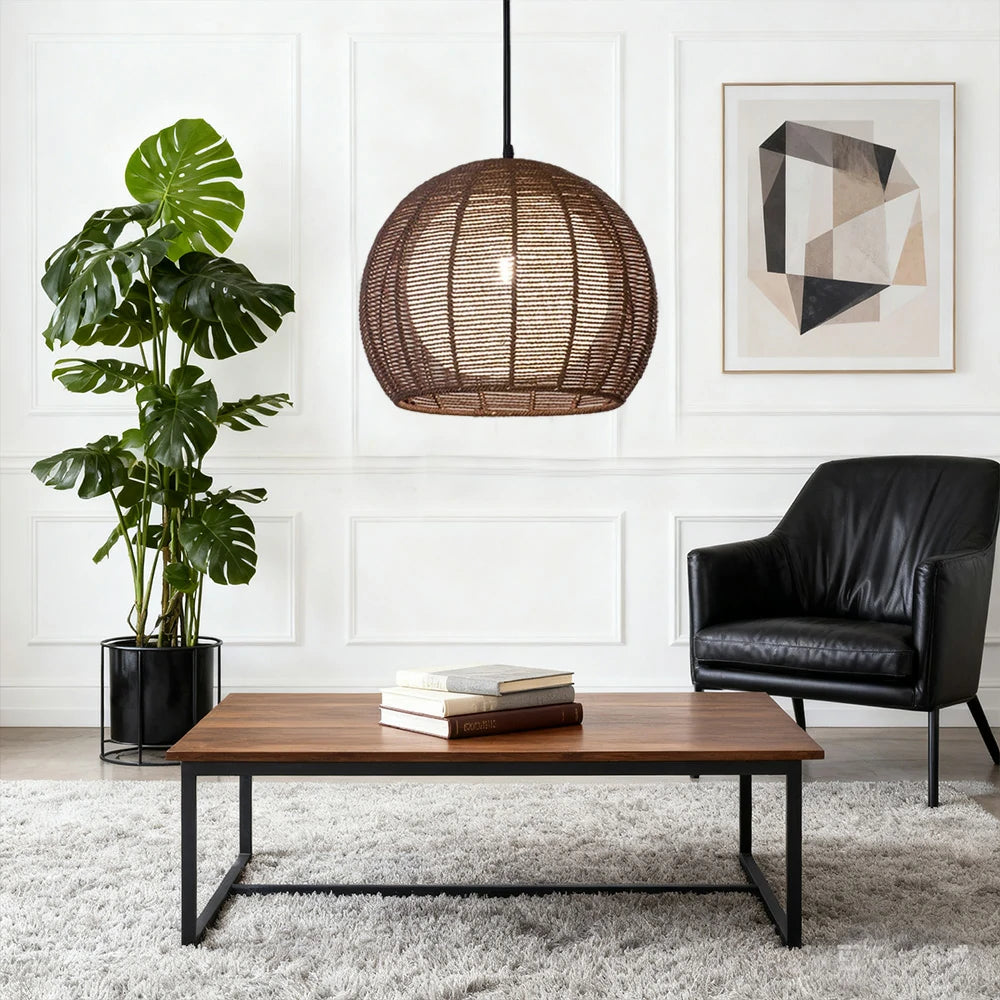 LIVARA 30/36/50cm Hemp Rope Pendant Light, Handcrafted Round Lampshade with E27 Bulb Included Creative Woven Desig - Coffee