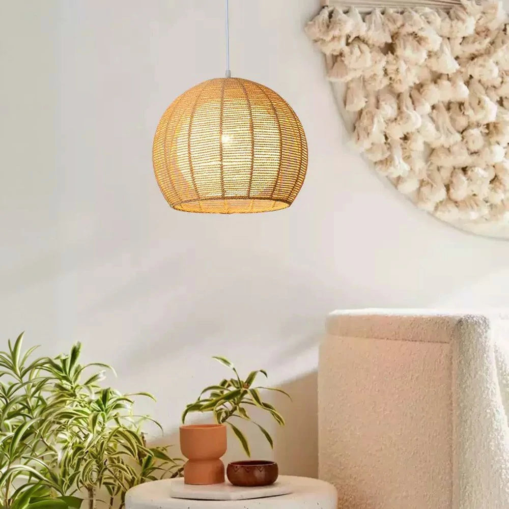 LIVARA 30/36/50cm Hemp Rope Pendant Light, Handcrafted Round Lampshade with E27 Bulb Included Creative Woven Desig - Beige