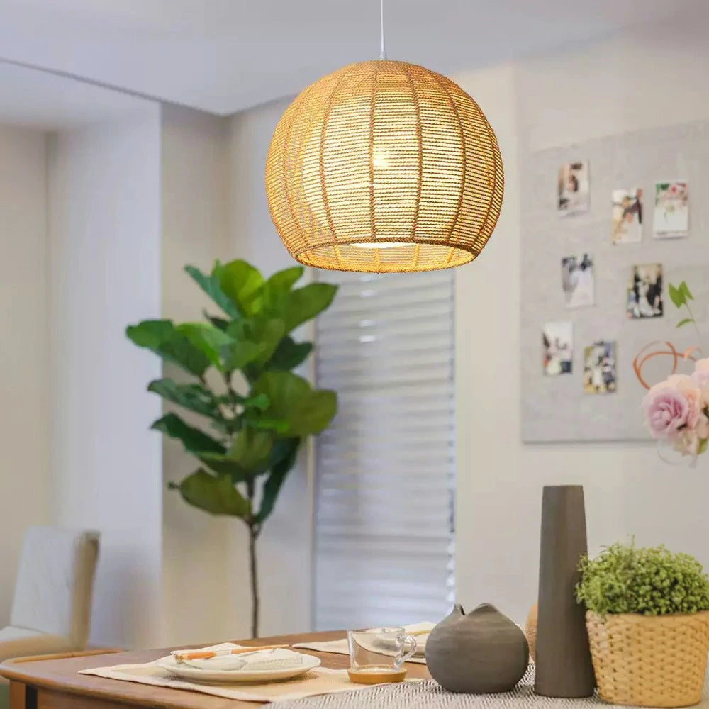 LIVARA 30/36/50cm Hemp Rope Pendant Light, Handcrafted Round Lampshade with E27 Bulb Included Creative Woven Desig - Beige