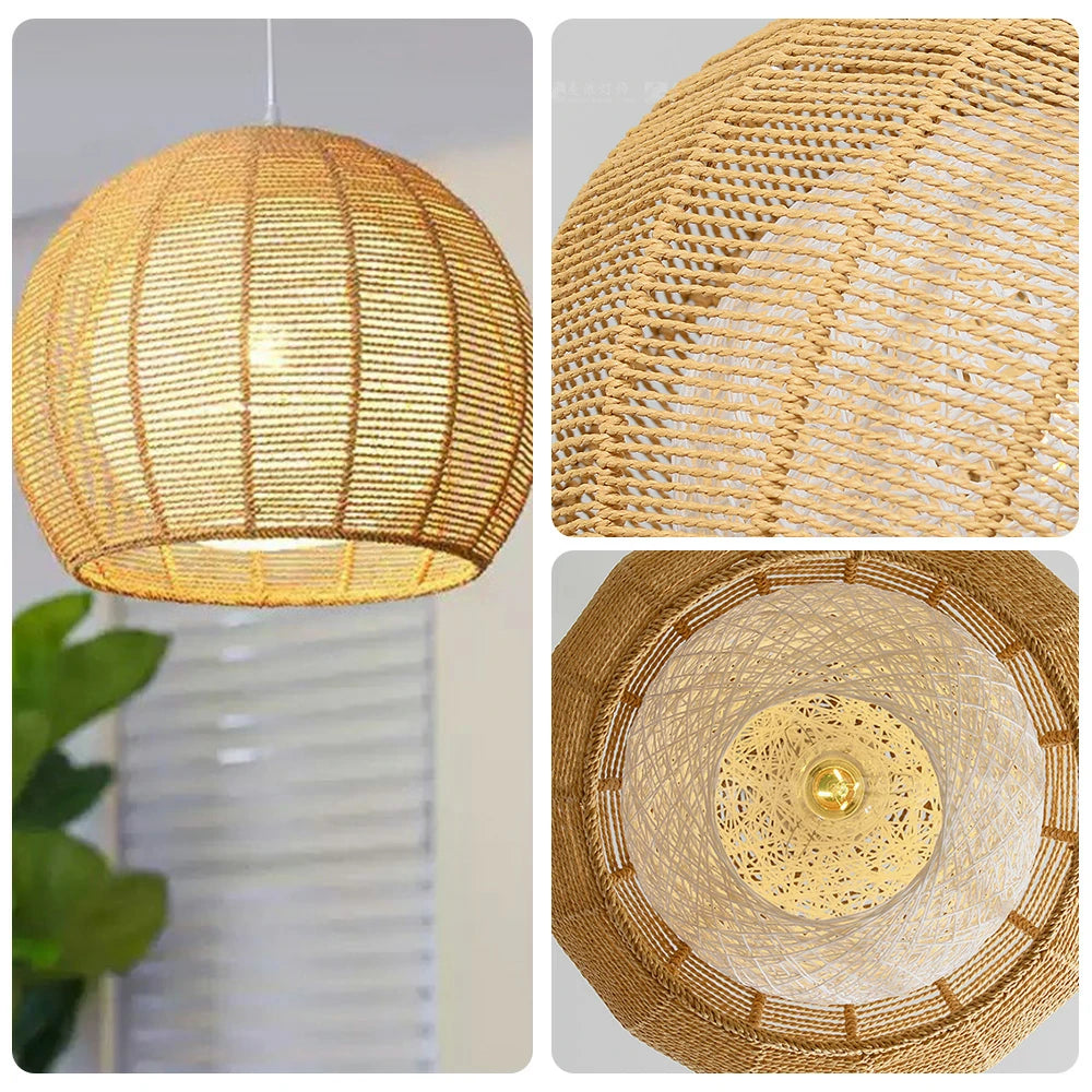 LIVARA 30/36/50cm Hemp Rope Pendant Light, Handcrafted Round Lampshade with E27 Bulb Included Creative Woven Desig - Beige