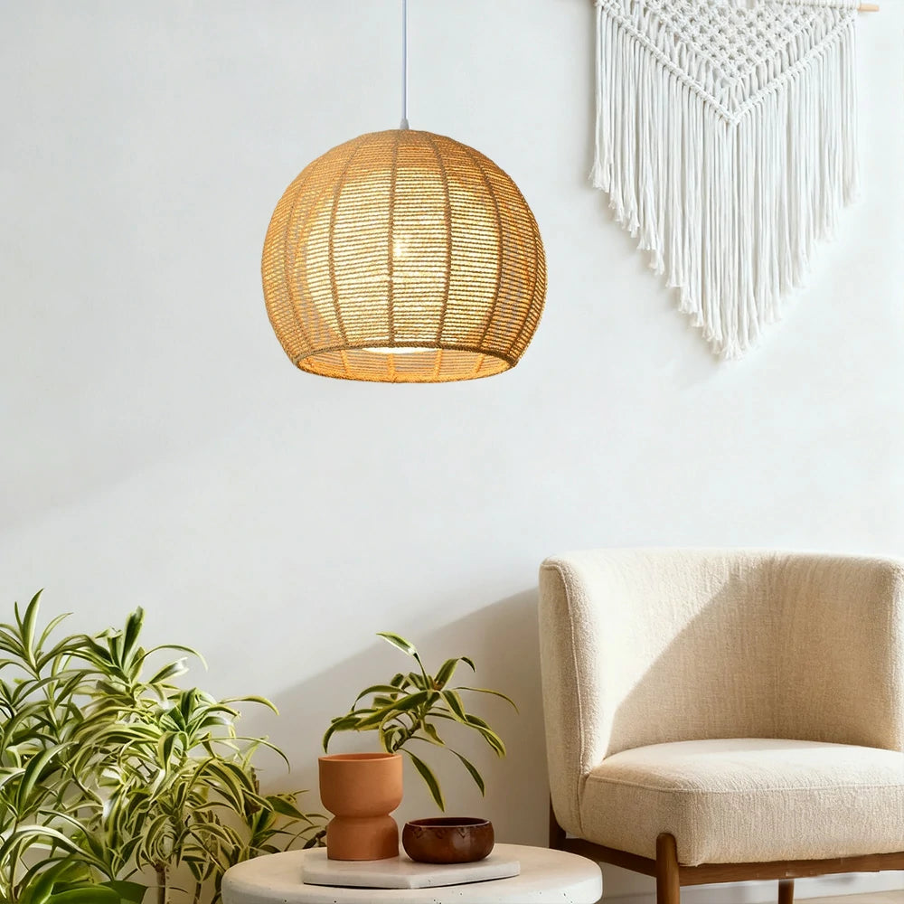LIVARA 30/36/50cm Hemp Rope Pendant Light, Handcrafted Round Lampshade with E27 Bulb Included Creative Woven Desig - Beige