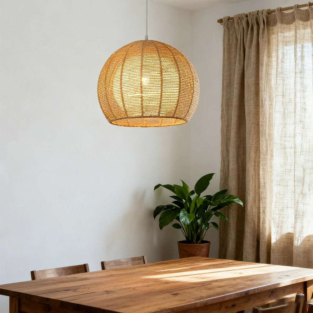 LIVARA 30/36/50cm Hemp Rope Pendant Light, Handcrafted Round Lampshade with E27 Bulb Included Creative Woven Desig - Beige