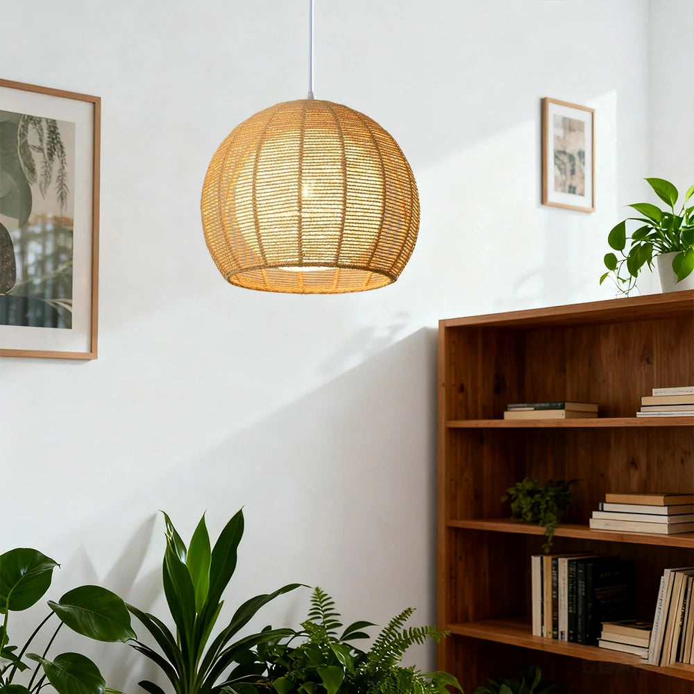 LIVARA 30/36/50cm Hemp Rope Pendant Light, Handcrafted Round Lampshade with E27 Bulb Included Creative Woven Desig - Beige