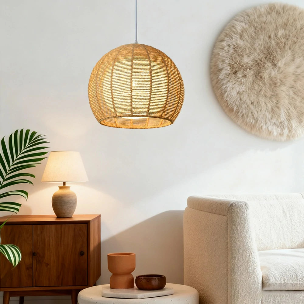 LIVARA 30/36/50cm Hemp Rope Pendant Light, Handcrafted Round Lampshade with E27 Bulb Included Creative Woven Desig - Beige