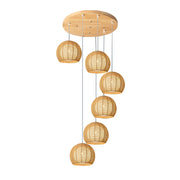 LIVARA 30cm 3/6-Head Hemp Rope Pendant Light, Handcrafted Round Lampshade with E27 Bulb Holder, Natural Woven Ceiling Lighting for Living & Dining Rooms - Wood Finish