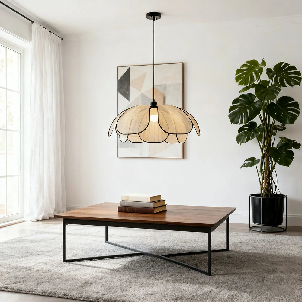 LIVARA 50/80/100cm Petal Pendant Light, Natural Plant Fiber Lampshade with E27 LED Bulb Included, Handcrafted Eco-Friendly Ceiling Light - Beige