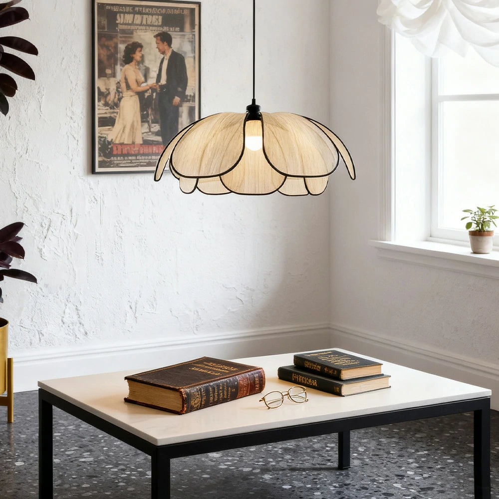 LIVARA 50/80/100cm Petal Pendant Light, Natural Plant Fiber Lampshade with E27 LED Bulb Included, Handcrafted Eco-Friendly Ceiling Light - Beige