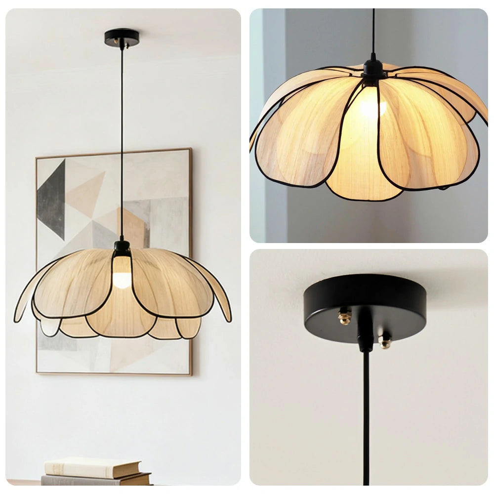 LIVARA 50/80/100cm Petal Pendant Light, Natural Plant Fiber Lampshade with E27 LED Bulb Included, Handcrafted Eco-Friendly Ceiling Light - Beige