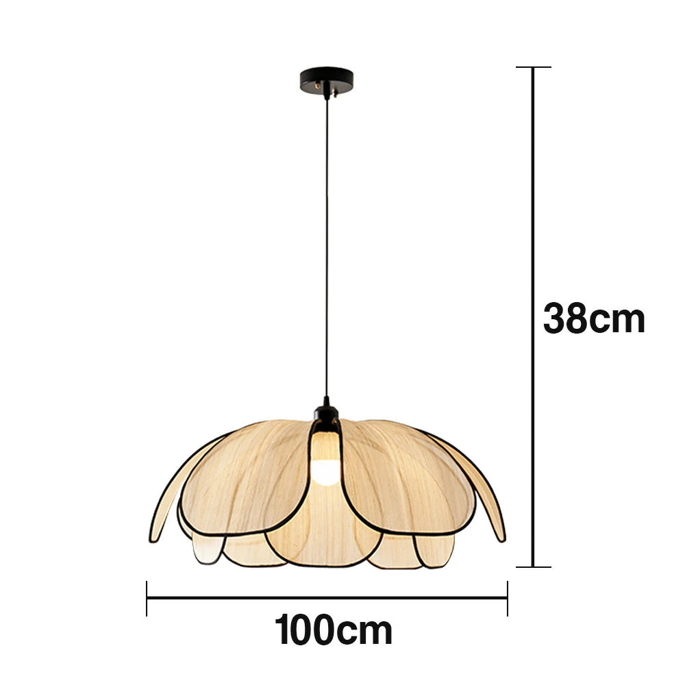 LIVARA 50/80/100cm Petal Pendant Light, Natural Plant Fiber Lampshade with E27 LED Bulb Included, Handcrafted Eco-Friendly Ceiling Light - Beige