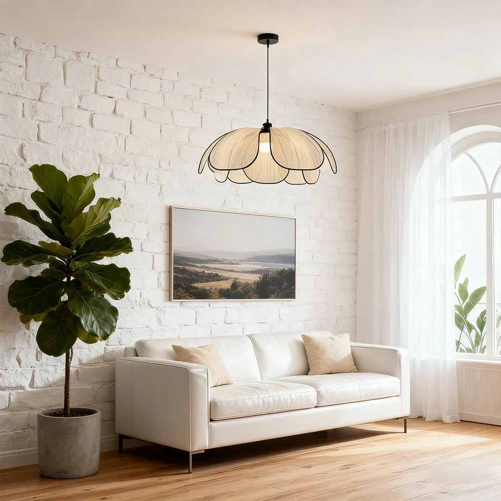 LIVARA 50/80/100cm Petal Pendant Light, Natural Plant Fiber Lampshade with E27 LED Bulb Included, Handcrafted Eco-Friendly Ceiling Light - Beige