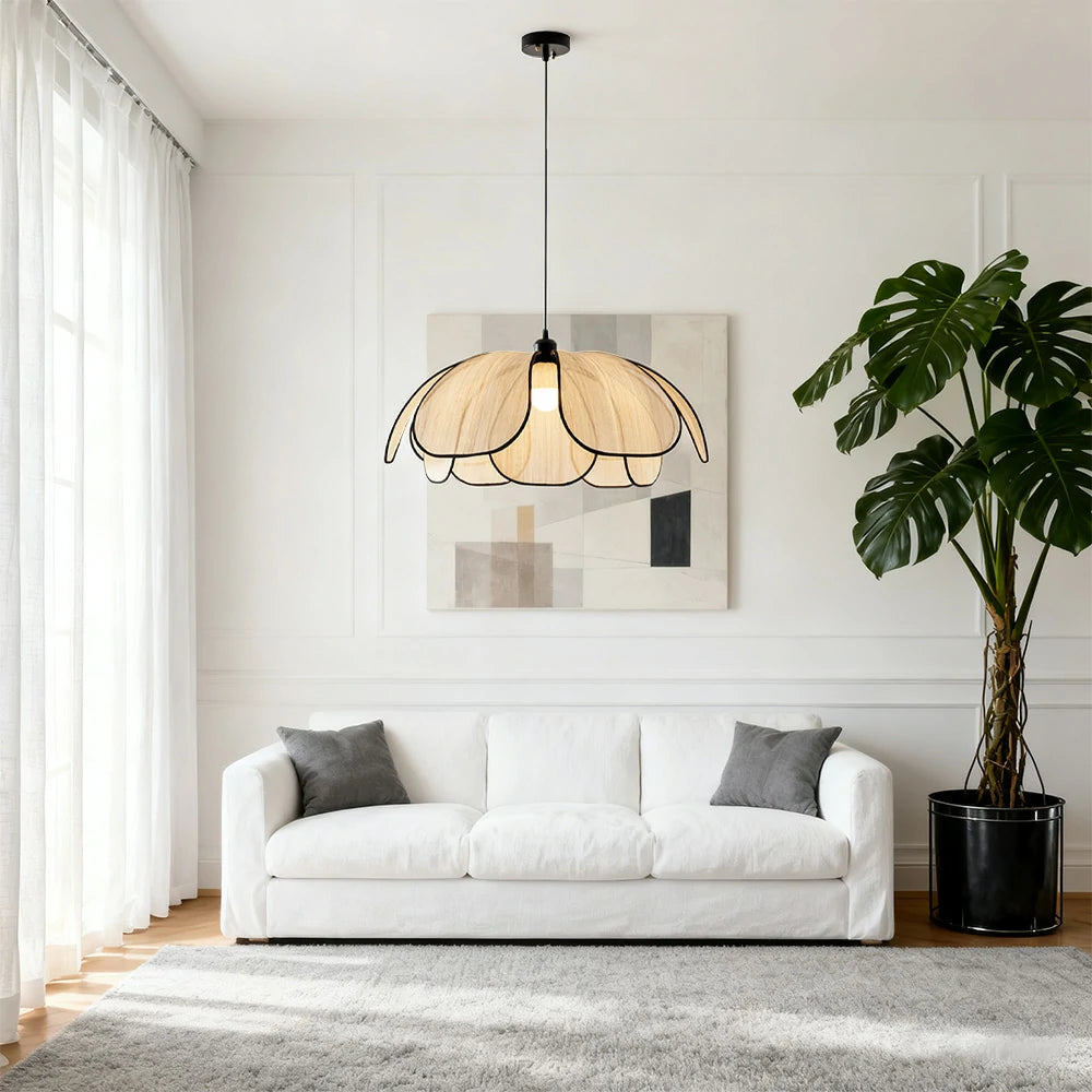 LIVARA 50/80/100cm Petal Pendant Light, Natural Plant Fiber Lampshade with E27 LED Bulb Included, Handcrafted Eco-Friendly Ceiling Light - Beige