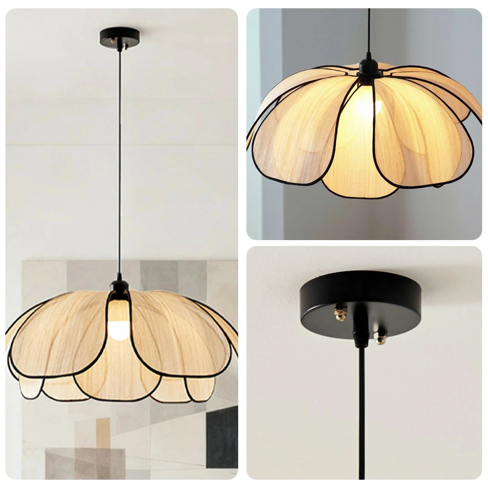 LIVARA 50/80/100cm Petal Pendant Light, Natural Plant Fiber Lampshade with E27 LED Bulb Included, Handcrafted Eco-Friendly Ceiling Light - Beige