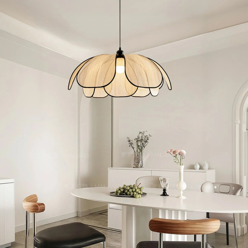 LIVARA 50/80/100cm Petal Pendant Light, Natural Plant Fiber Lampshade with E27 LED Bulb Included, Handcrafted Eco-Friendly Ceiling Light - Beige