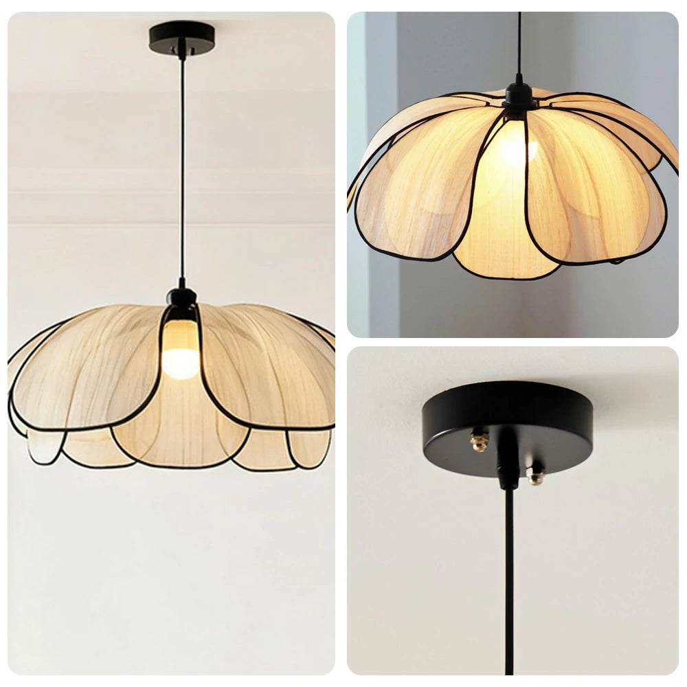 LIVARA 50/80/100cm Petal Pendant Light, Natural Plant Fiber Lampshade with E27 LED Bulb Included, Handcrafted Eco-Friendly Ceiling Light - Beige