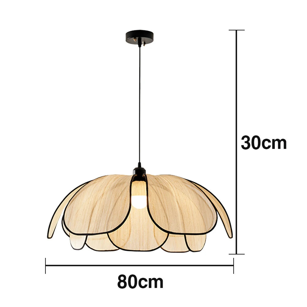 LIVARA 50/80/100cm Petal Pendant Light, Natural Plant Fiber Lampshade with E27 LED Bulb Included, Handcrafted Eco-Friendly Ceiling Light - Beige