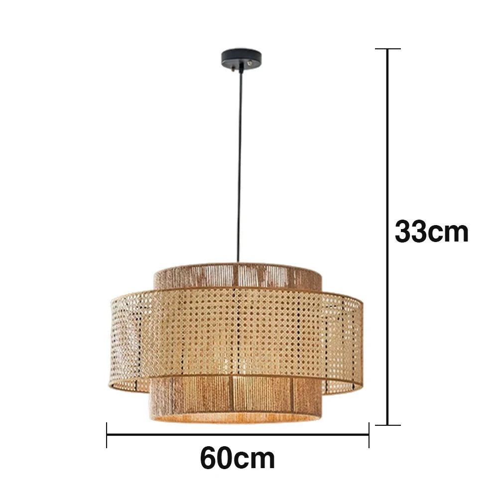 LIVARA 40/60/80cm Hemp Rope & Rattan Pendant Light, Double-Layer Handwoven Lampshade with E27 LED Bulb Included, Natural Woven Ceiling Light - Beige
