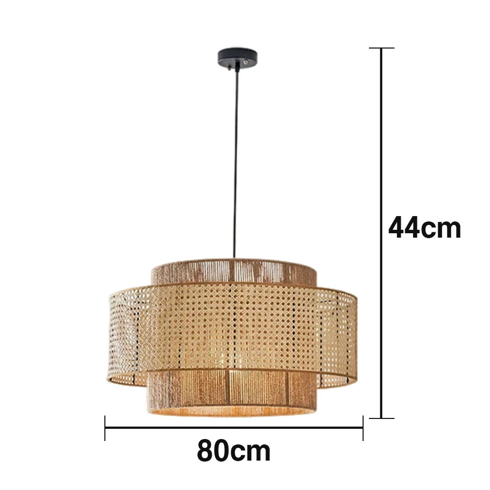 LIVARA 40/60/80cm Hemp Rope & Rattan Pendant Light, Double-Layer Handwoven Lampshade with E27 LED Bulb Included, Natural Woven Ceiling Light - Beige