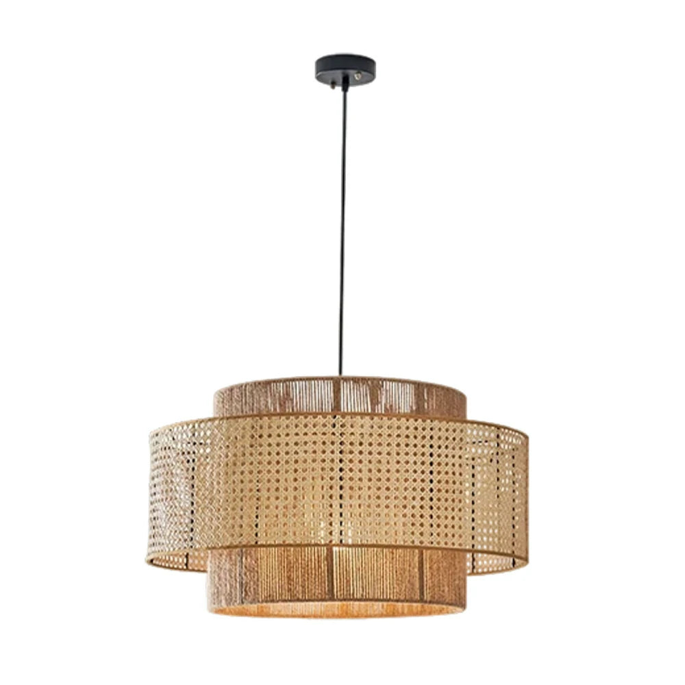LIVARA 40/60/80cm Hemp Rope & Rattan Pendant Light, Double-Layer Handwoven Lampshade with E27 LED Bulb Included, Natural Woven Ceiling Light - Beige