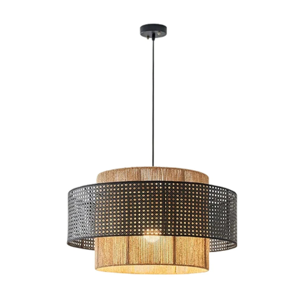 LIVARA 40/60/80cm Hemp Rope & Rattan Pendant Light, Double-Layer Handwoven Lampshade with E27 LED Bulb Included, Natural Woven Ceiling Light - Black
